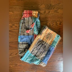 Bohemian cotton drawstring cargo pants